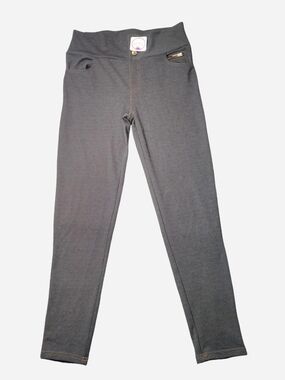 Girls' Charcoal Stretch Leggings with Faux Pocket Accent